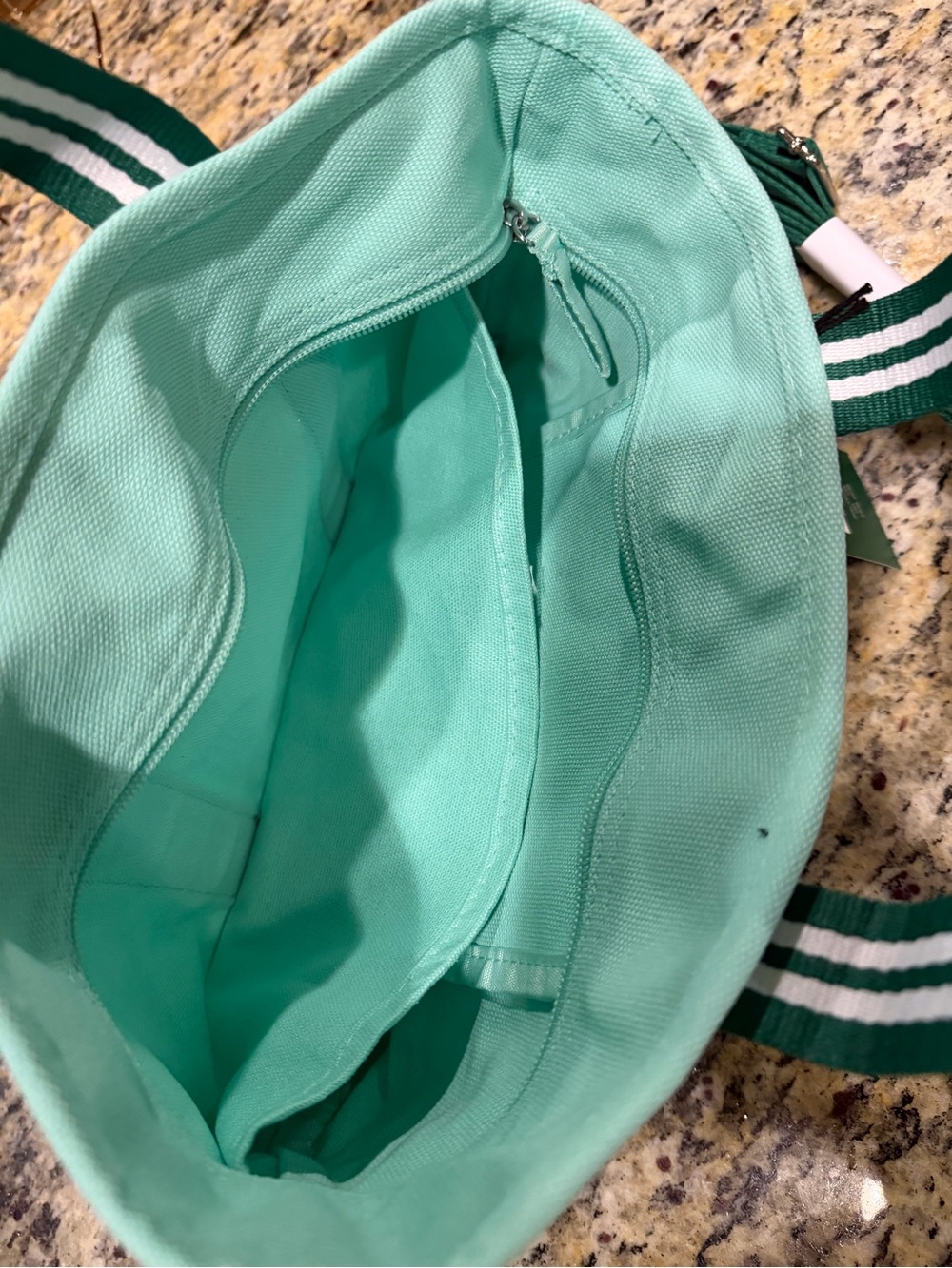 NWT Starbucks Mint Green Blue Canvas Tote Bag Dark Green Straps Zipper Road Trip - Picture 5 of 8